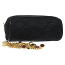 CHANEL Matelasse Fringe Pouch Satin Black Gold CC Auth 123782-1