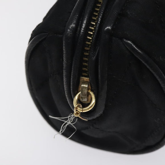 CHANEL Matelasse Fringe Pouch Satin Black Gold CC Auth 123782
