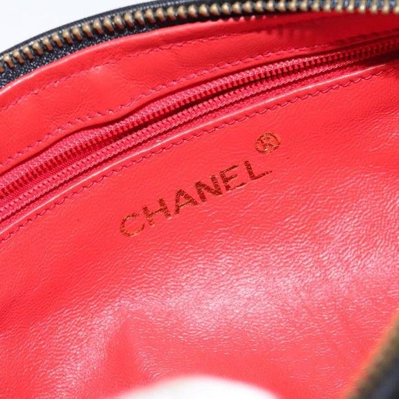 CHANEL Matelasse Fringe Pouch Satin Black Gold CC Auth 123782