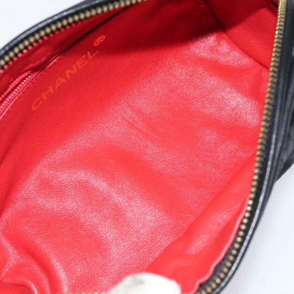 CHANEL Matelasse Fringe Pouch Satin Black Gold CC Auth 123782