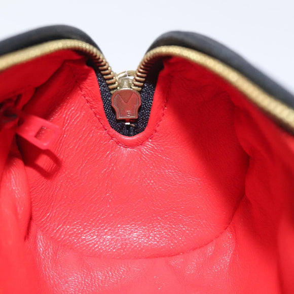 CHANEL Matelasse Fringe Pouch Satin Black Gold CC Auth 123782