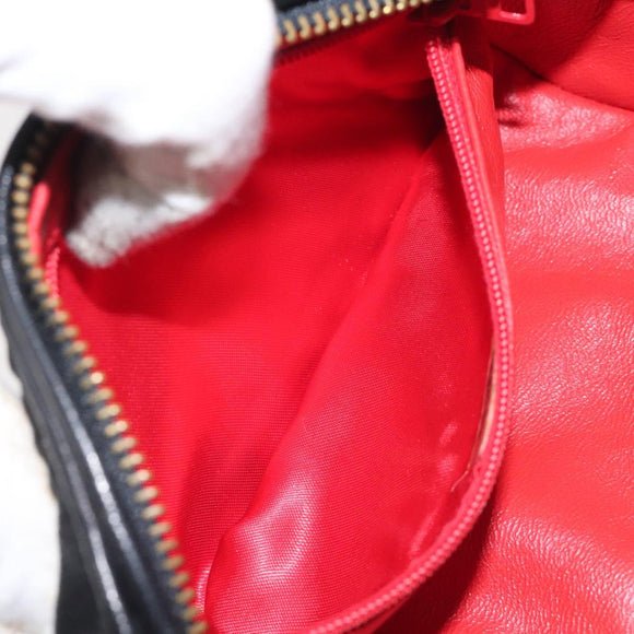 CHANEL Matelasse Fringe Pouch Satin Black Gold CC Auth 123782