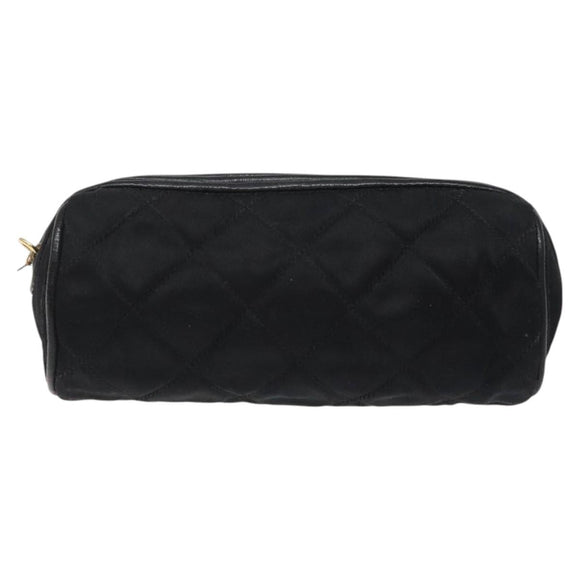 CHANEL Matelasse Fringe Pouch Satin Black Gold CC Auth 123782
