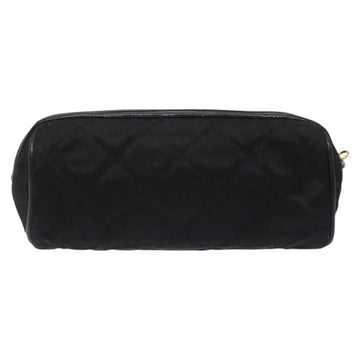 CHANEL Matelasse Fringe Pouch Satin Black Gold CC Auth 123782 - 0