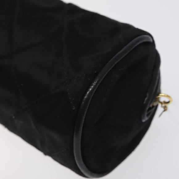 CHANEL Matelasse Fringe Pouch Satin Black Gold CC Auth 123782