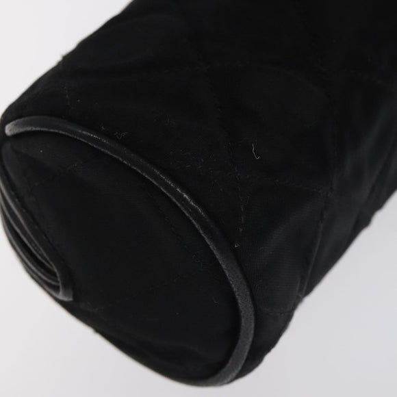 CHANEL Matelasse Fringe Pouch Satin Black Gold CC Auth 123782