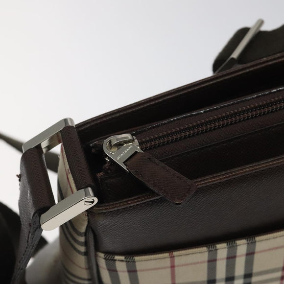 BURBERRY Nova Check Shoulder Bag Canvas Beige Silver Auth 123791