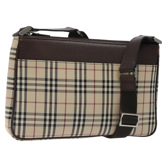 BURBERRY Nova Check Shoulder Bag Canvas Beige Silver Auth 123791