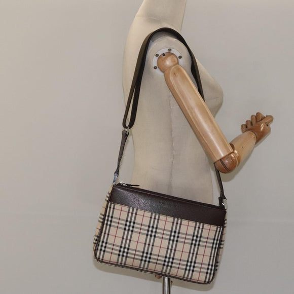 BURBERRY Nova Check Shoulder Bag Canvas Beige Silver Auth 123791