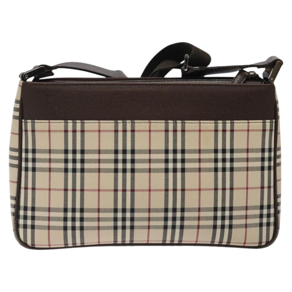 BURBERRY Nova Check Shoulder Bag Canvas Beige Silver Auth 123791