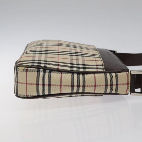 BURBERRY Nova Check Shoulder Bag Canvas Beige Silver Auth 123791