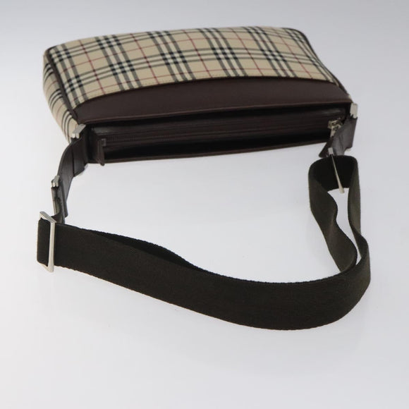 BURBERRY Nova Check Shoulder Bag Canvas Beige Silver Auth 123791