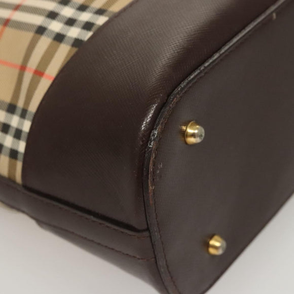 BURBERRY Nova Check Shoulder Bag Canvas Beige Gold Auth 123802