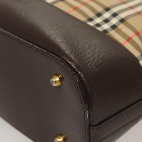 BURBERRY Nova Check Shoulder Bag Canvas Beige Gold Auth 123802