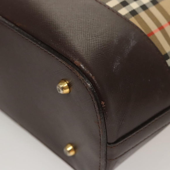 BURBERRY Nova Check Shoulder Bag Canvas Beige Gold Auth 123802