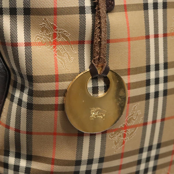BURBERRY Nova Check Shoulder Bag Canvas Beige Gold Auth 123802