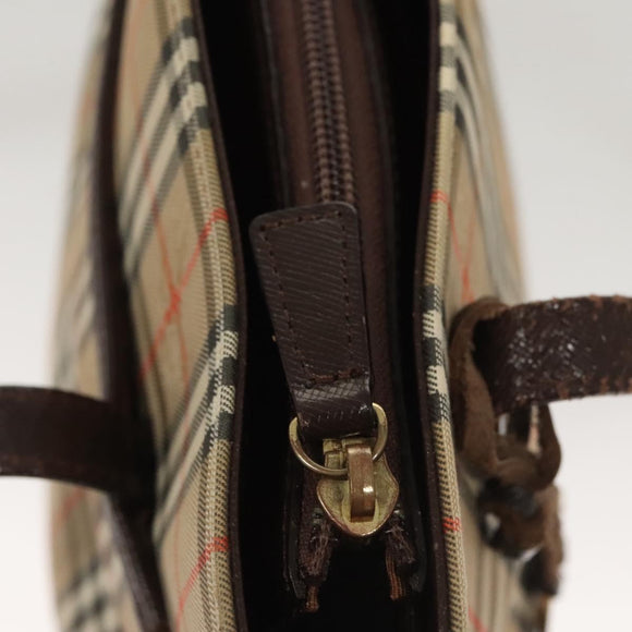 BURBERRY Nova Check Shoulder Bag Canvas Beige Gold Auth 123802