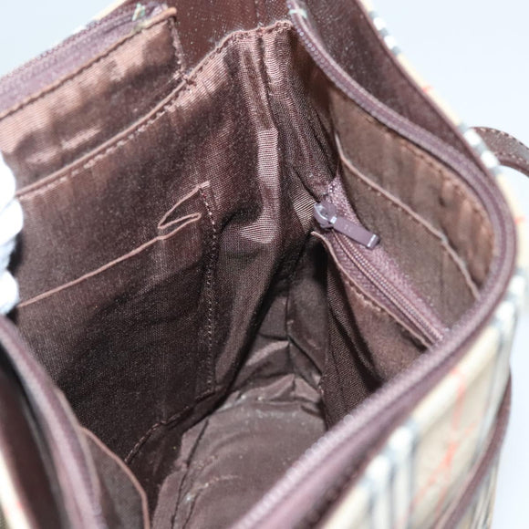 BURBERRY Nova Check Shoulder Bag Canvas Beige Gold Auth 123802