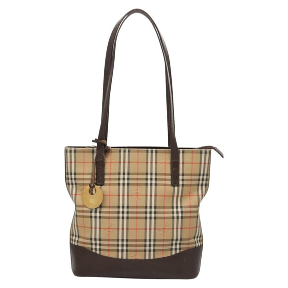 BURBERRY Nova Check Shoulder Bag Canvas Beige Gold Auth 123802