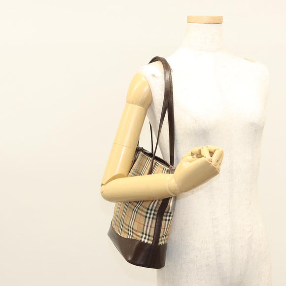 BURBERRY Nova Check Shoulder Bag Canvas Beige Gold Auth 123802