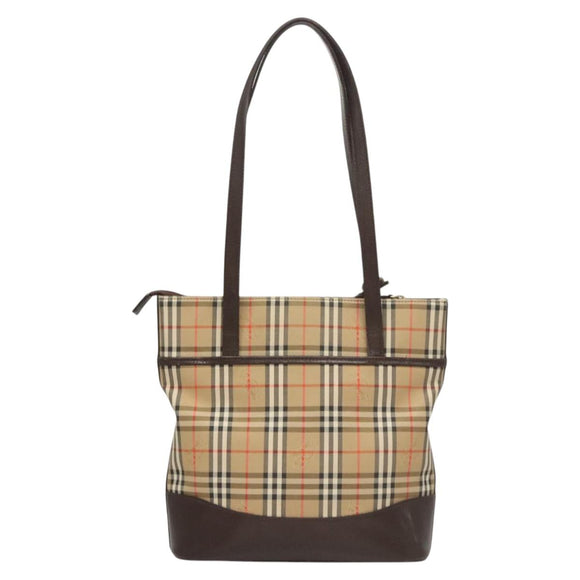 BURBERRY Nova Check Shoulder Bag Canvas Beige Gold Auth 123802