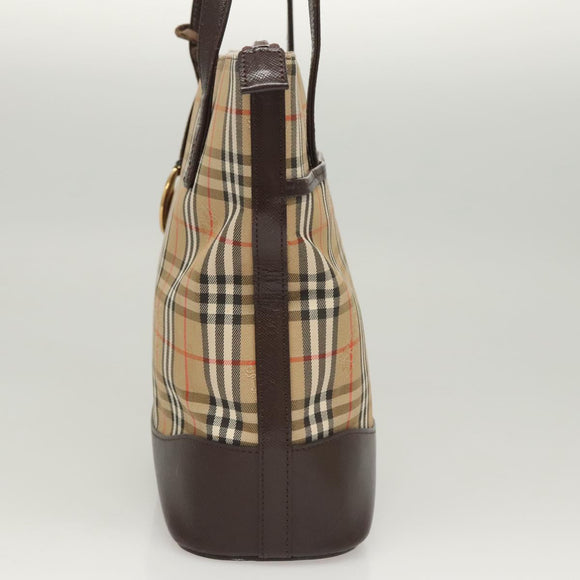 BURBERRY Nova Check Shoulder Bag Canvas Beige Gold Auth 123802