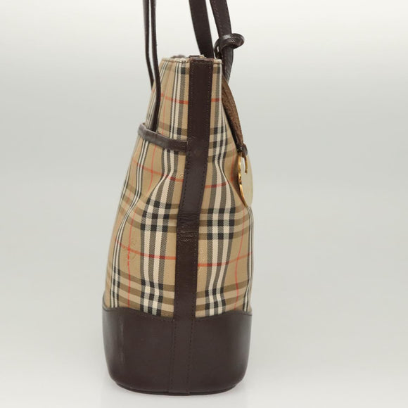 BURBERRY Nova Check Shoulder Bag Canvas Beige Gold Auth 123802