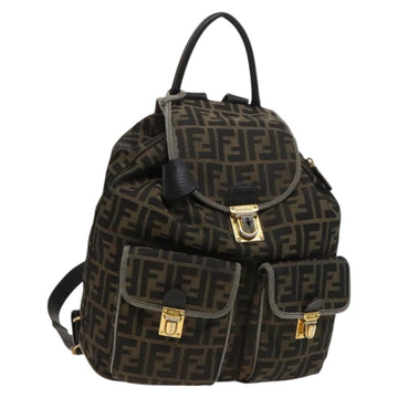 FENDI Zucca Canvas Backpack Black Brown gold Auth 123804