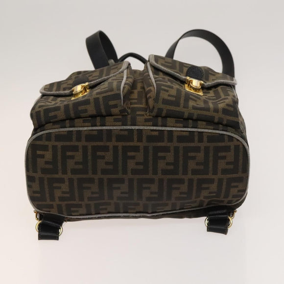 FENDI Zucca Canvas Backpack Black Brown gold Auth 123804