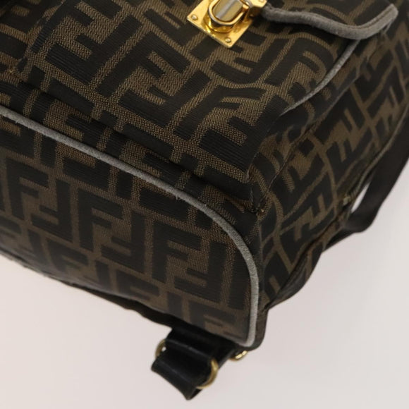 FENDI Zucca Canvas Backpack Black Brown gold Auth 123804
