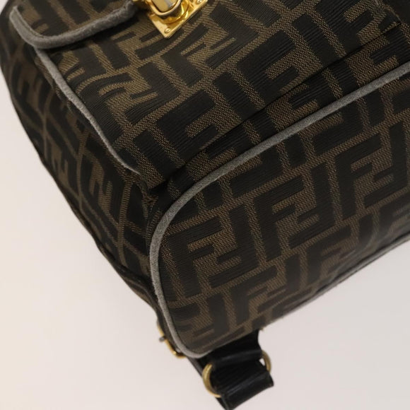 FENDI Zucca Canvas Backpack Black Brown gold Auth 123804