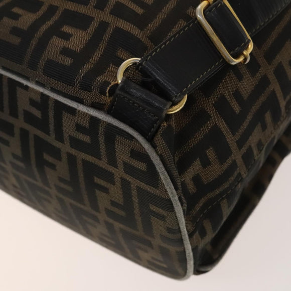 FENDI Zucca Canvas Backpack Black Brown gold Auth 123804