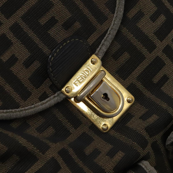 FENDI Zucca Canvas Backpack Black Brown gold Auth 123804