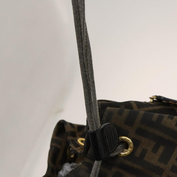 FENDI Zucca Canvas Backpack Black Brown gold Auth 123804