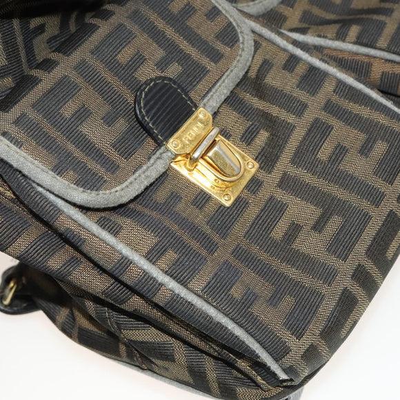 FENDI Zucca Canvas Backpack Black Brown gold Auth 123804
