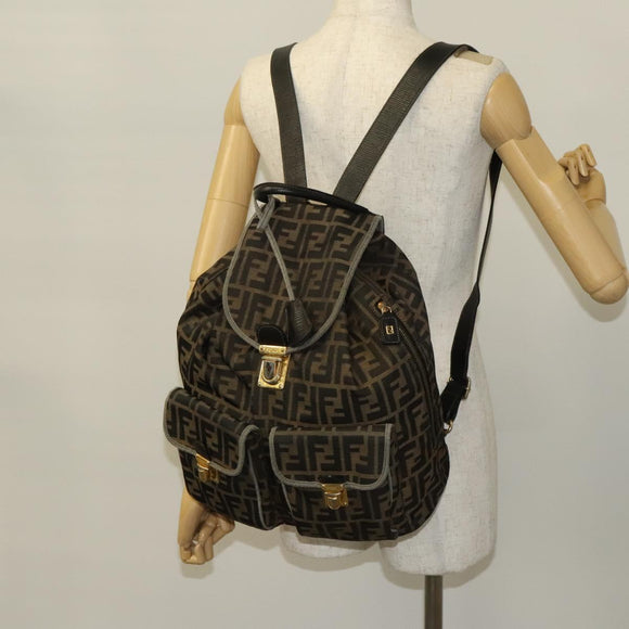 FENDI Zucca Canvas Backpack Black Brown gold Auth 123804