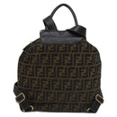 FENDI Zucca Canvas Backpack Black Brown gold Auth 123804-3