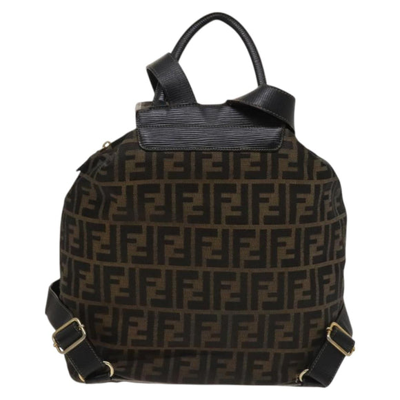 FENDI Zucca Canvas Backpack Black Brown gold Auth 123804