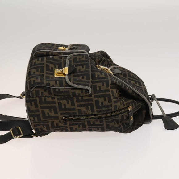 FENDI Zucca Canvas Backpack Black Brown gold Auth 123804