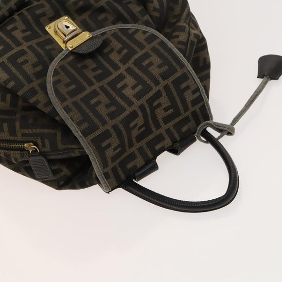 FENDI Zucca Canvas Backpack Black Brown gold Auth 123804