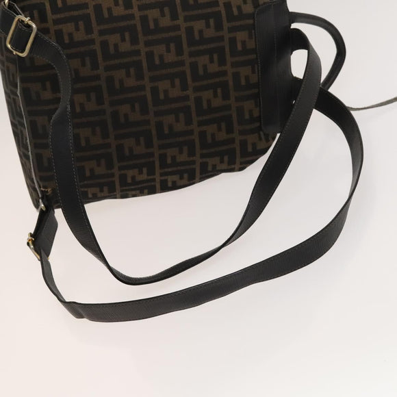 FENDI Zucca Canvas Backpack Black Brown gold Auth 123804