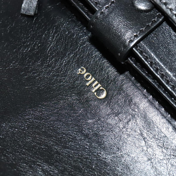 Chloe Shoulder Bag Leather Black Gold Auth 123811