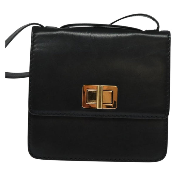 Chloe Shoulder Bag Leather Black Gold Auth 123811