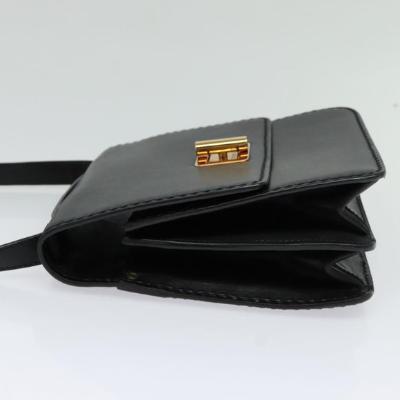 Chloe Shoulder Bag Leather Black Gold Auth 123811
