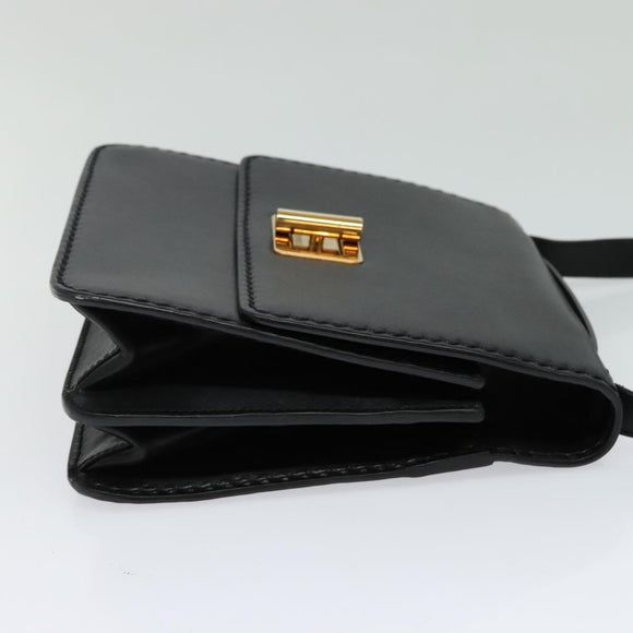 Chloe Shoulder Bag Leather Black Gold Auth 123811