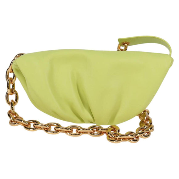 BOTTEGA VENETA The Chain Pouch Leather Yellow Gold Auth 123813AM