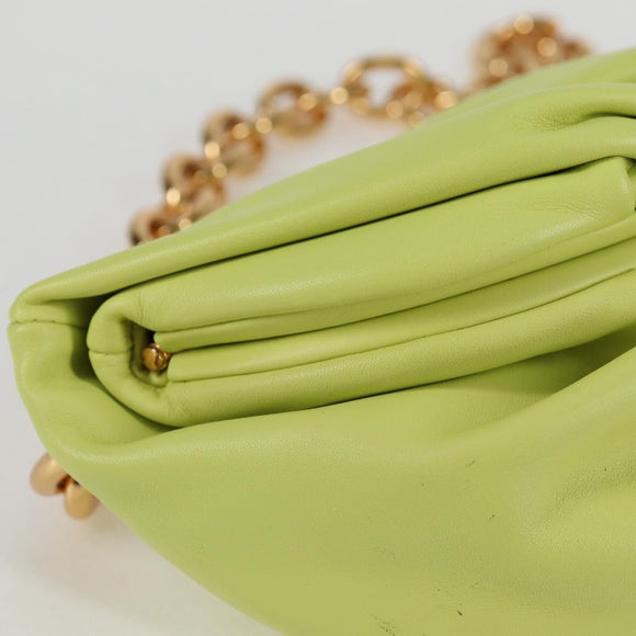 BOTTEGA VENETA The Chain Pouch Leather Yellow Gold Auth 123813AM