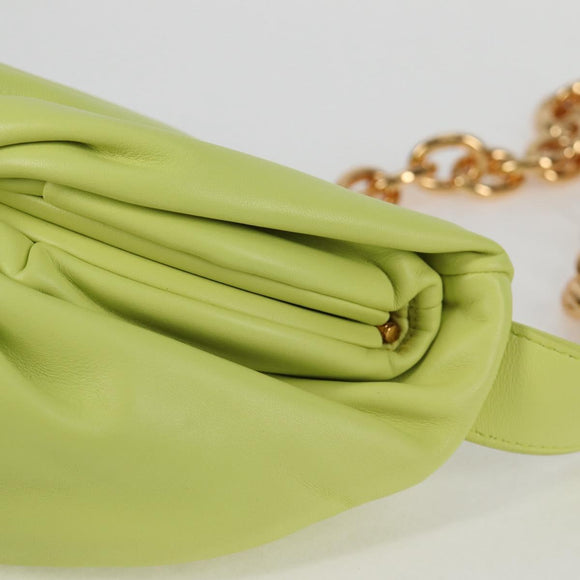 BOTTEGA VENETA The Chain Pouch Leather Yellow Gold Auth 123813AM