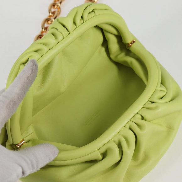 BOTTEGA VENETA The Chain Pouch Leather Yellow Gold Auth 123813AM