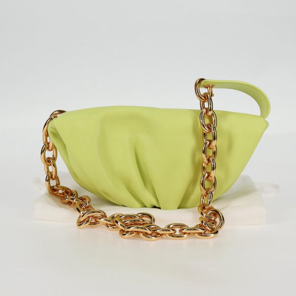 BOTTEGA VENETA The Chain Pouch Leather Yellow Gold Auth 123813AM